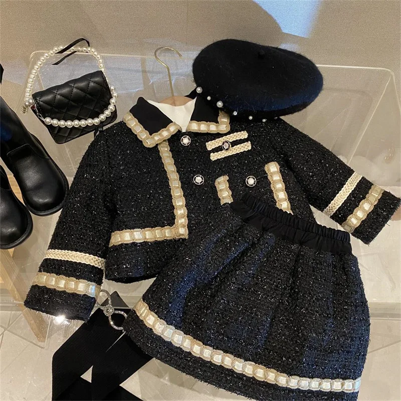 Girl 2 Piece Set Autumn Winter Suit Clothes for 2-7Years Children\'s Jacket Coat+Skirt Kids Classic Outfits Kids Clothes Girls