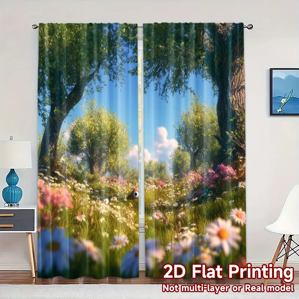 2pcs, 2D FLAT PRINTING Curtains (Without Rod) SpringMeadow Modern Curtain Modern Polyester Curtains Decorations For Home Perfect