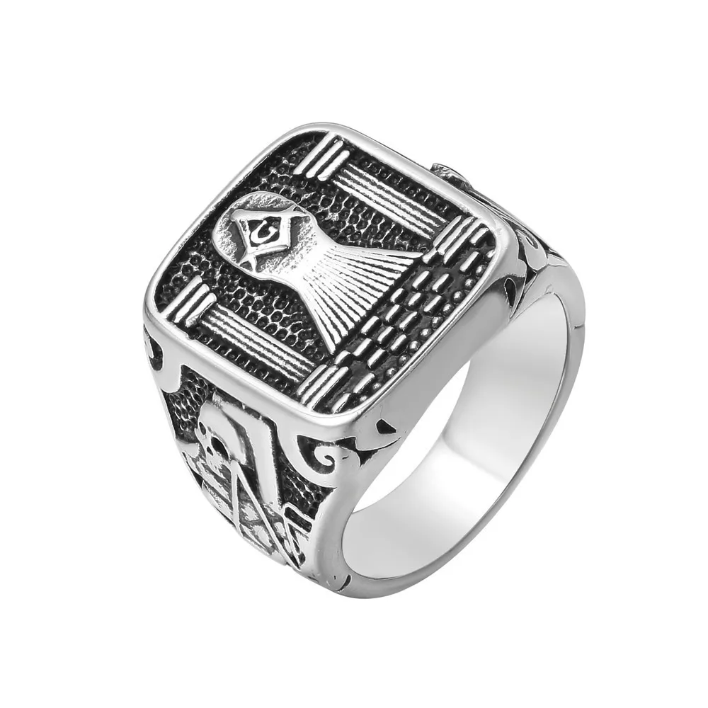 

5 pcs Punk Skull Jewelry Mason Ring for Men Stainless Steel Masonic Jewels Square Titanium Man Finger Rings