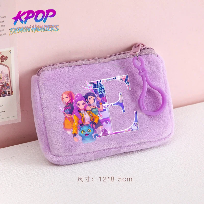 Monedero de felpa KPop Demon Hunters Rumi Mira Zoey Anime A-Z letra Mini billetera Kawaii mochila colgante bolsas de almacenamiento lindo regalo