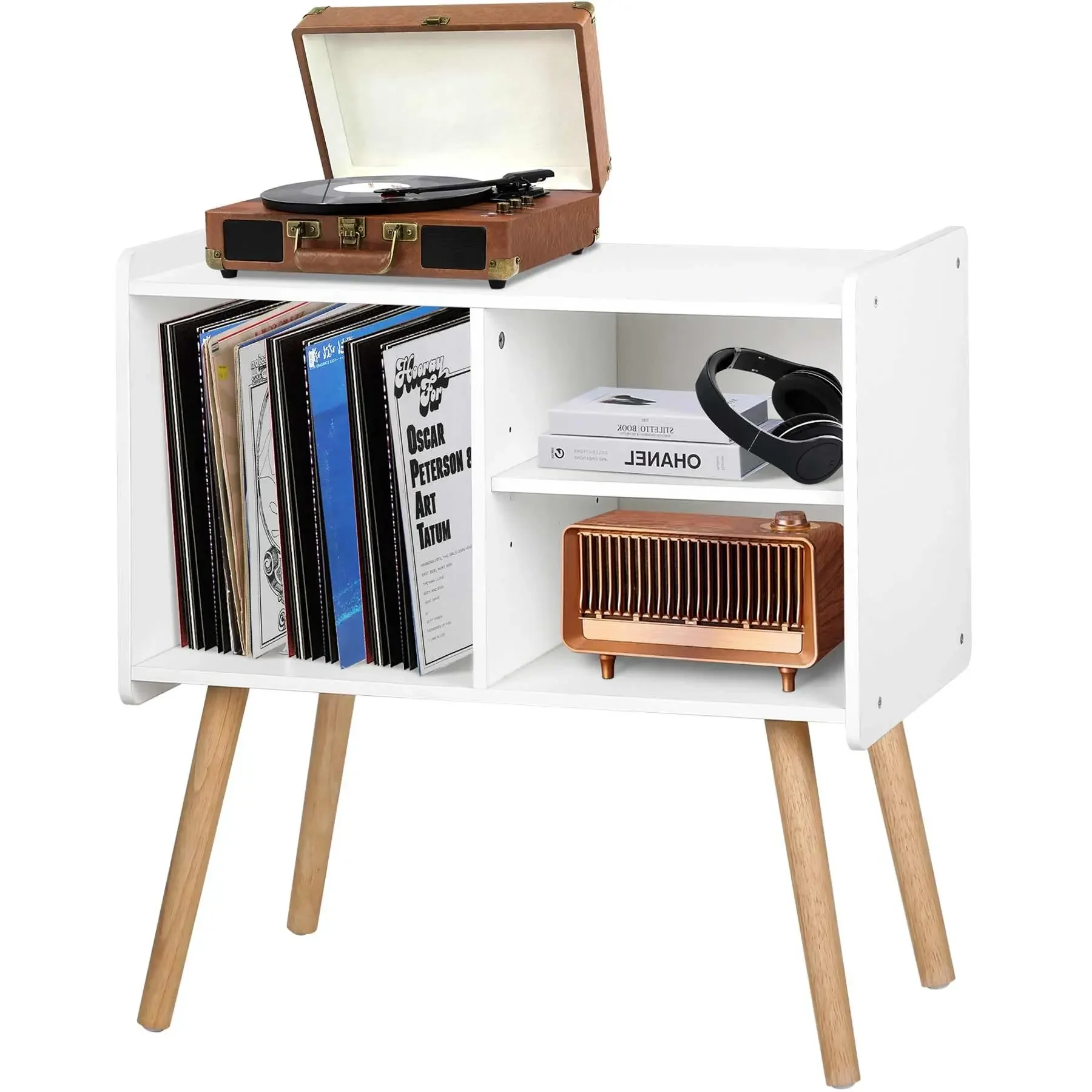 'Living Room Large Vinyl Record Player Turntable Stand HoldStorage CabinetTable with Beech Wood Legs-Amazon customization