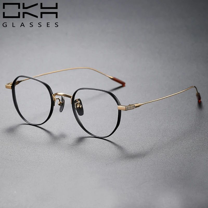 

OKH Ultra-light Fashion Pure Titanium Eyewear Men Retro Round Small Face Optical Prescription Glasses Frame Women T08