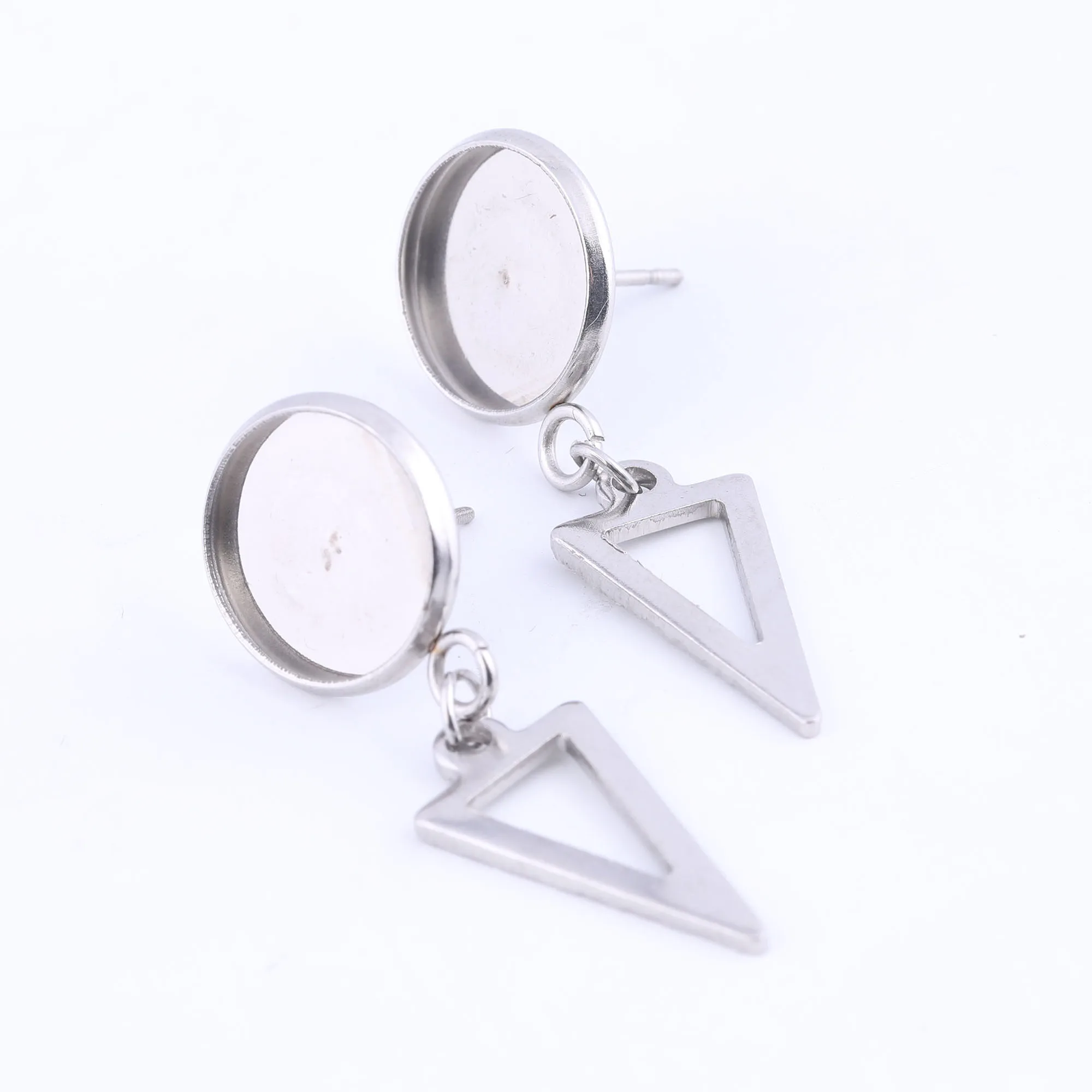 10pcs Fit 12mm Cabochon Earring Base Studs With Triangle Charm Stainless Steel Bezel Setting Blanks For Earrings Jewelry Making