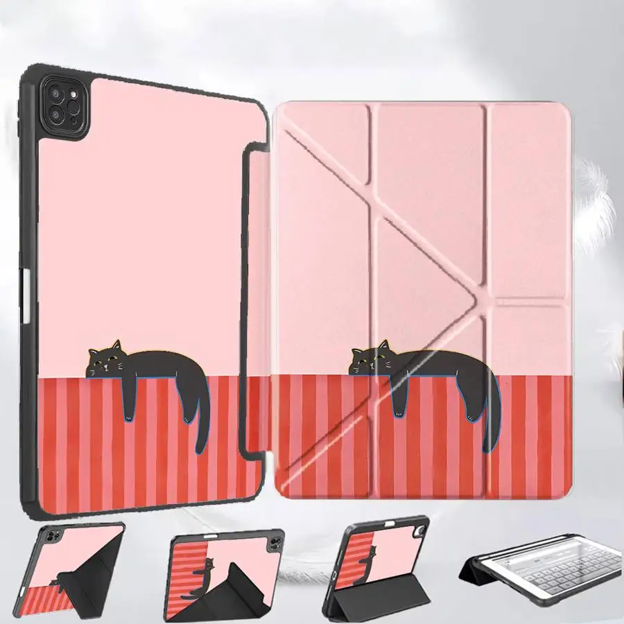 

Чехол для планшета с мультяшным полосатым котом для iPad Pro 11, 10, 9, 8, 7 поколений, 12.9 дюймов, Mini 6, 7, Air 4, 5, M3, M2, M4, 11 дюймов Pro 2025, с держателем