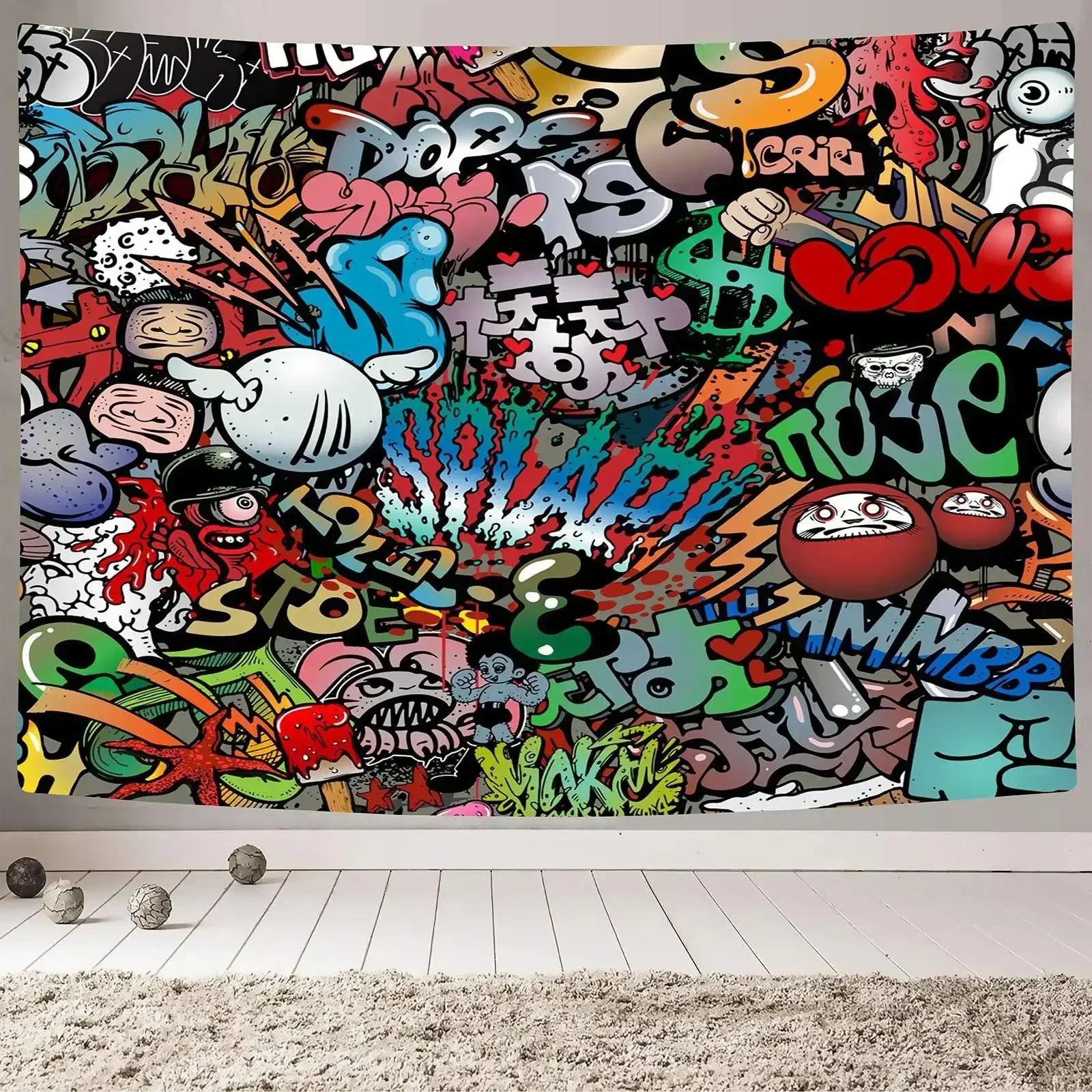 Graffiti Tapestry Hip Hop Hippie Art Wall Hanging Themed Party Decor Backdrop Cool Room Aesthetic Bedroom College Dorm