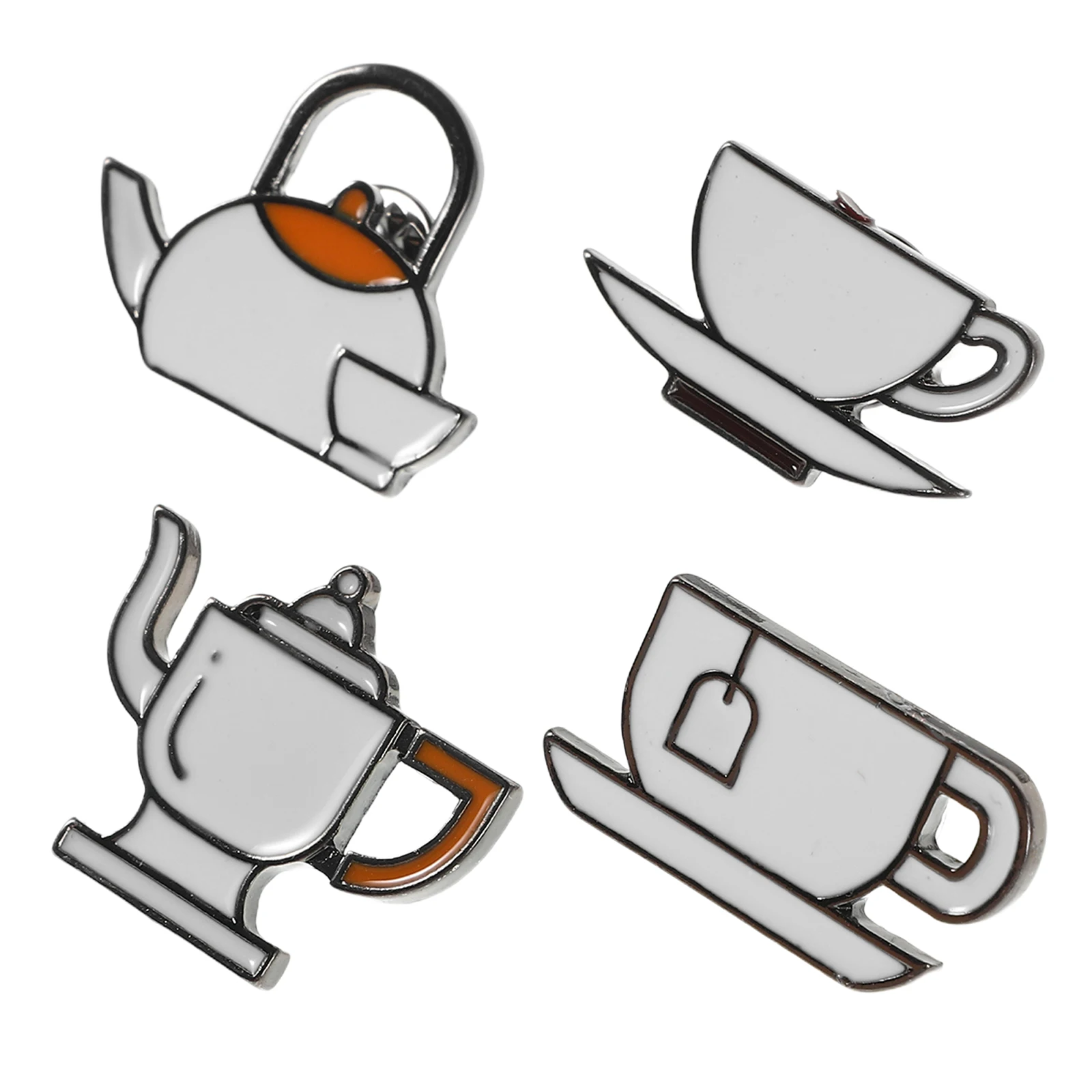 

4pcs Enamel Pins Coffee Tea Pot Broochs Cute Lapel Hat Bag Accessories Teacup Chest Gift For Women Girls Novelty Backpack Pins