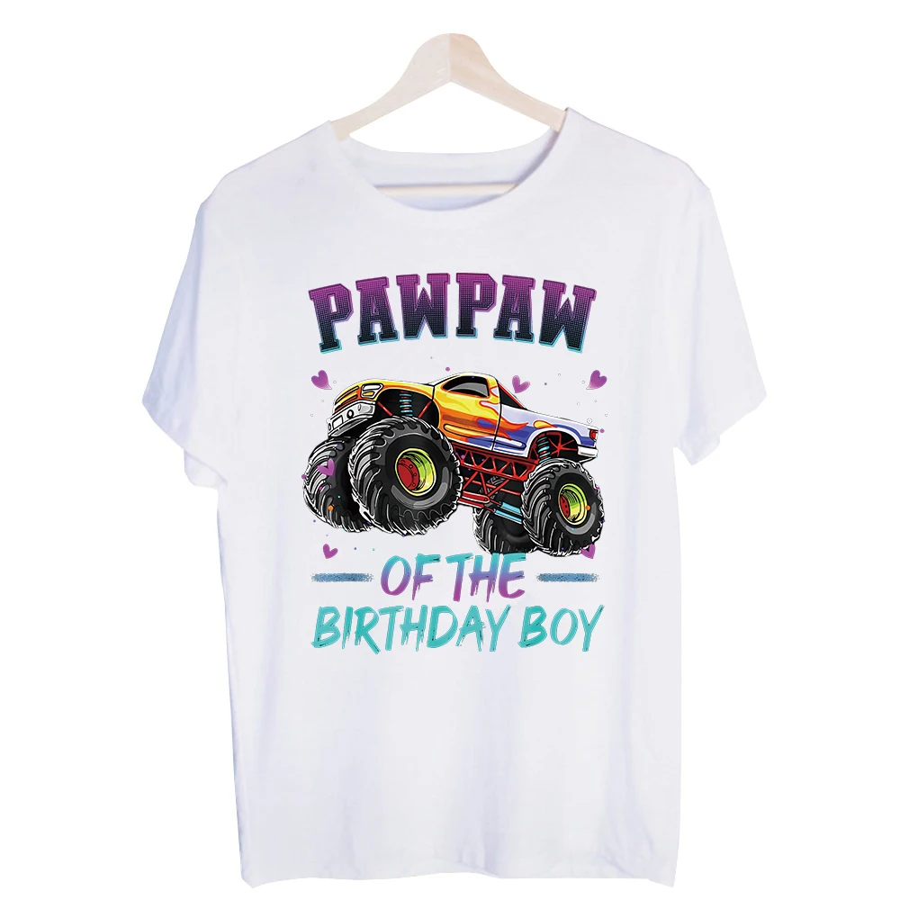 Pawpaw's Monster Truck Graphic Tee, Short Sleeve Crew Neck T-Shirt for Birthday Celebrations and Casual Wear