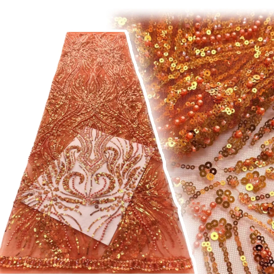 

Африканская кружевная ткань с бисером, французская свадебная кружевная ткань с блестками, мода 2025, нигерийский тюль, кружевная ткань, вечернее платье, шитье AH1125