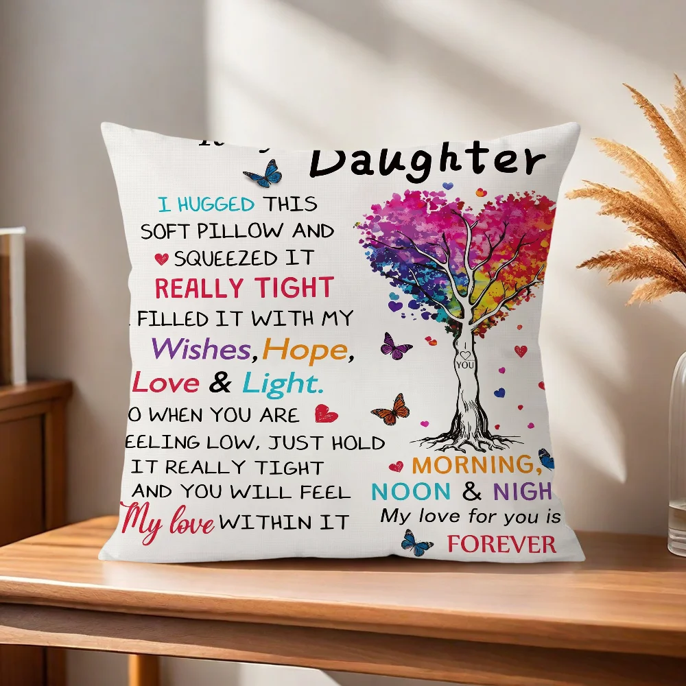 Meine liebe Tochter, ich liebe dich immer. Kissenbezug für Zuhause, Sofa, Wohnzimmer, Büro, Café, Auto. – Detail 5
