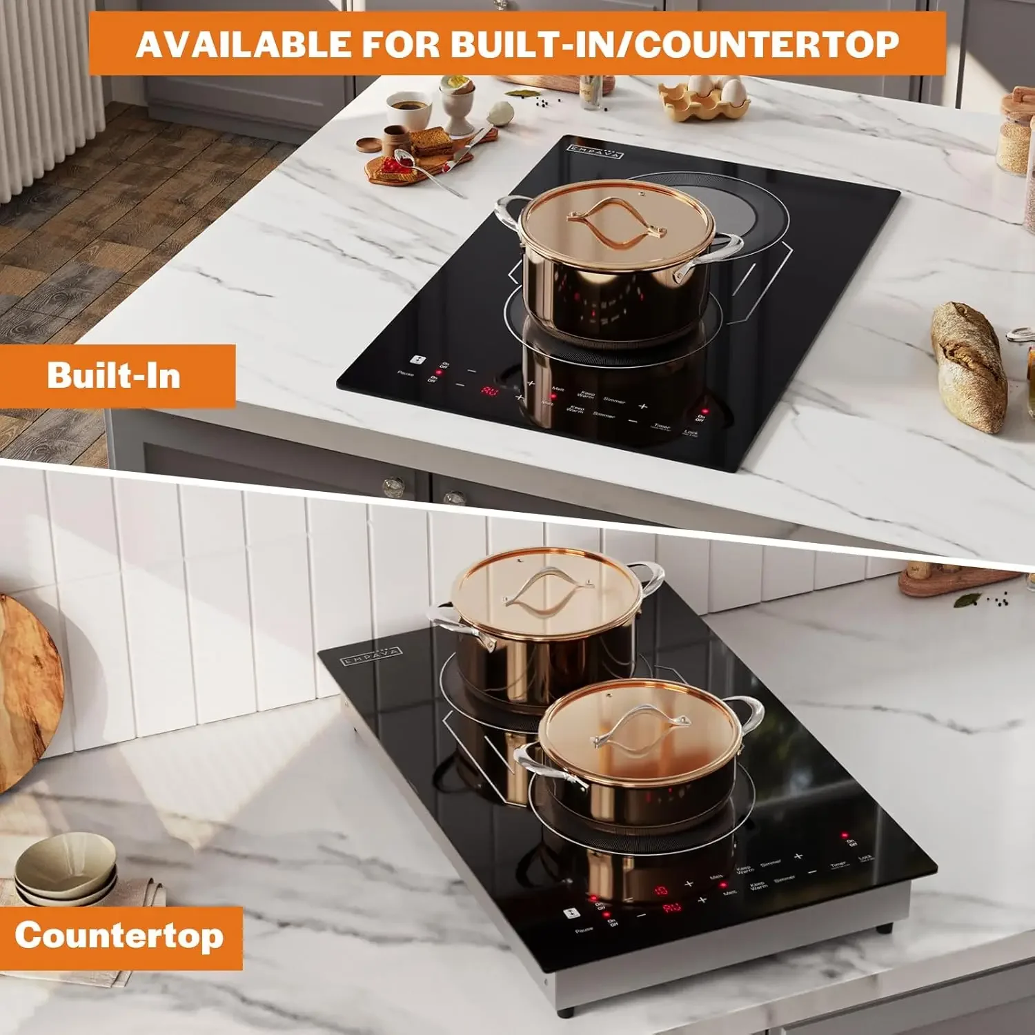 Double/Dual Induction 2 Burner, Shatter-proof Flat Glass Top, Bridge-SYNC, 3 Preset Modes, Bulit-in/Countertop