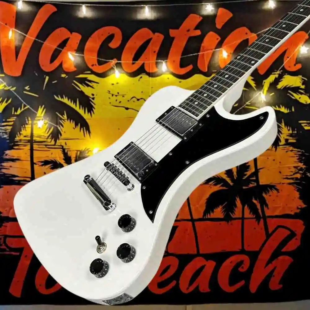 

Electric Guitar White Firebird Alien Guitar Peach Blossom Wood Body HH Pickup Retro Rock Universal 22 Tone