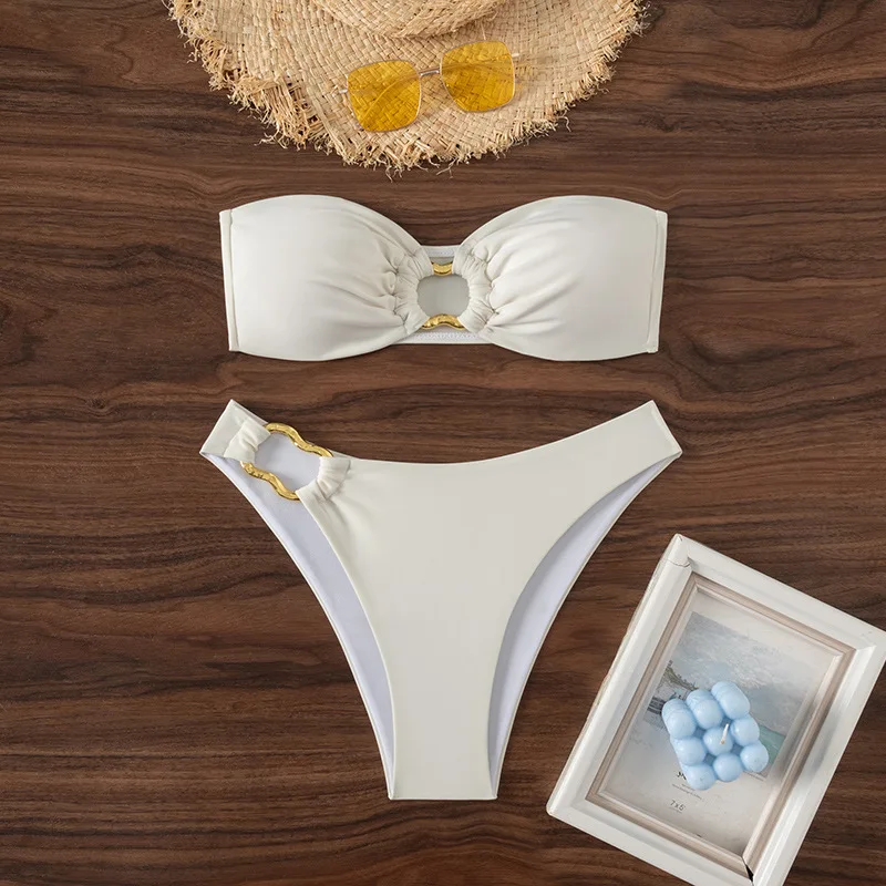 2025 New Summer Solid Push Up Woman Swimsuit Beach Sexy Bikini Set Solid Swimming Suit for Women Swimwear Bandeau Bathing Suit