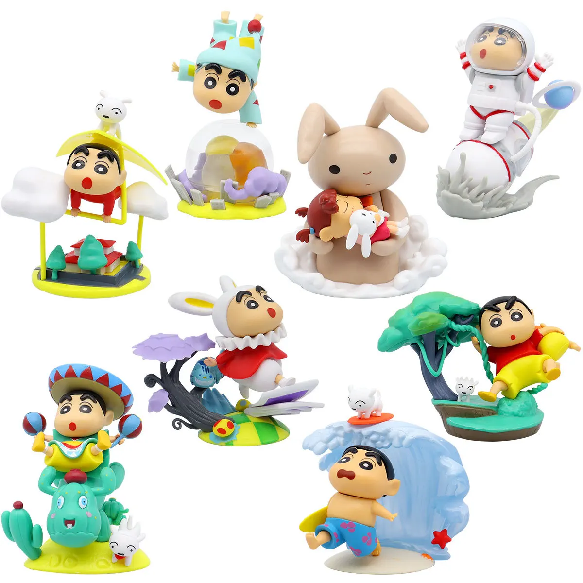 8pcs/set 10CM New Anime Crayon Shin-chan Cos series scenes Q Version kawaii Action Figure PVC Model Toys doll collect Gifts