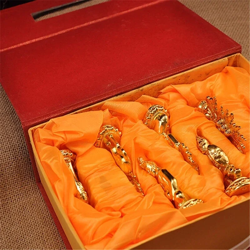 البوذية الكلاسيكية اللون البرونزي التانترا 7 قطعة الرموز الميمونة حساسة مذهب ملك العجلة سبعة كنوز لديكور المعبد