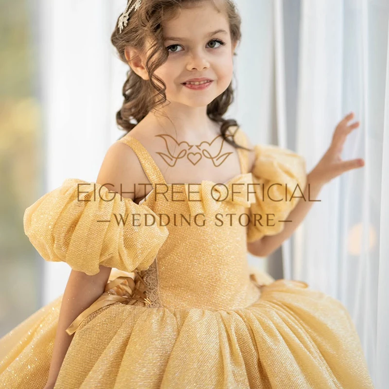 Eightree-Robe de soirée personnalisée pour fille, robe à fleurs scintillantes, robe de princesse à manches courtes pour enfants, anniversaire, Noël