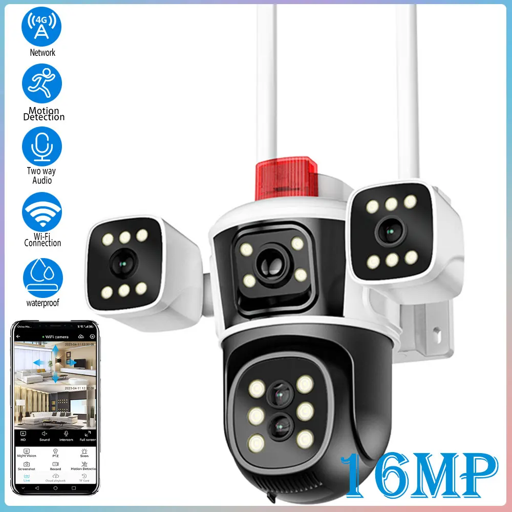 

16MP WiFi 10X zoom Four-lenses camera outdoor IP66 waterproof security protection mobile body detection IP CCTV monitoring