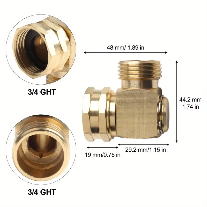 1Set Hose Swivel Elbow Connectors Garden Tools 90 Degree Brass 3/4in GHT To 3/4in GHT Thread for Watering Plants Lawns Wash Cars