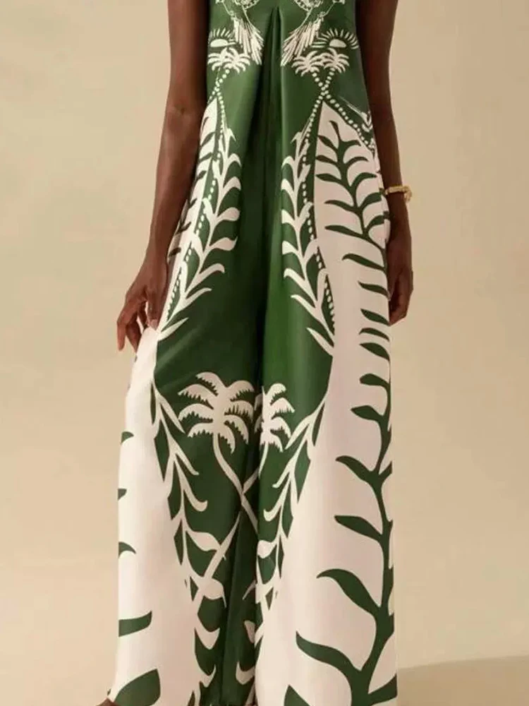 

Fashion Pattern Print Playsuit Sexy Off Shoulder Wide Leg Long Jumpsuit Women Elegant Sleeveless Hight Street Loose Bohe Romper