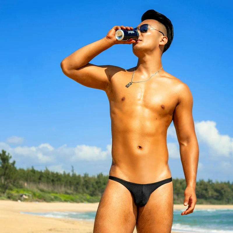 

LH33 blue black sexy low waist men swimwear bikinis tight half pack hip swimsuits hot gay men swim trunks briefs beach shorts