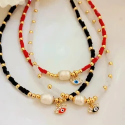 KKBEAD Evil Eye Pendant Necklaces for Women Natural Pearl Cube Crystal Beaded Choker Jewelry Gift Accessories New