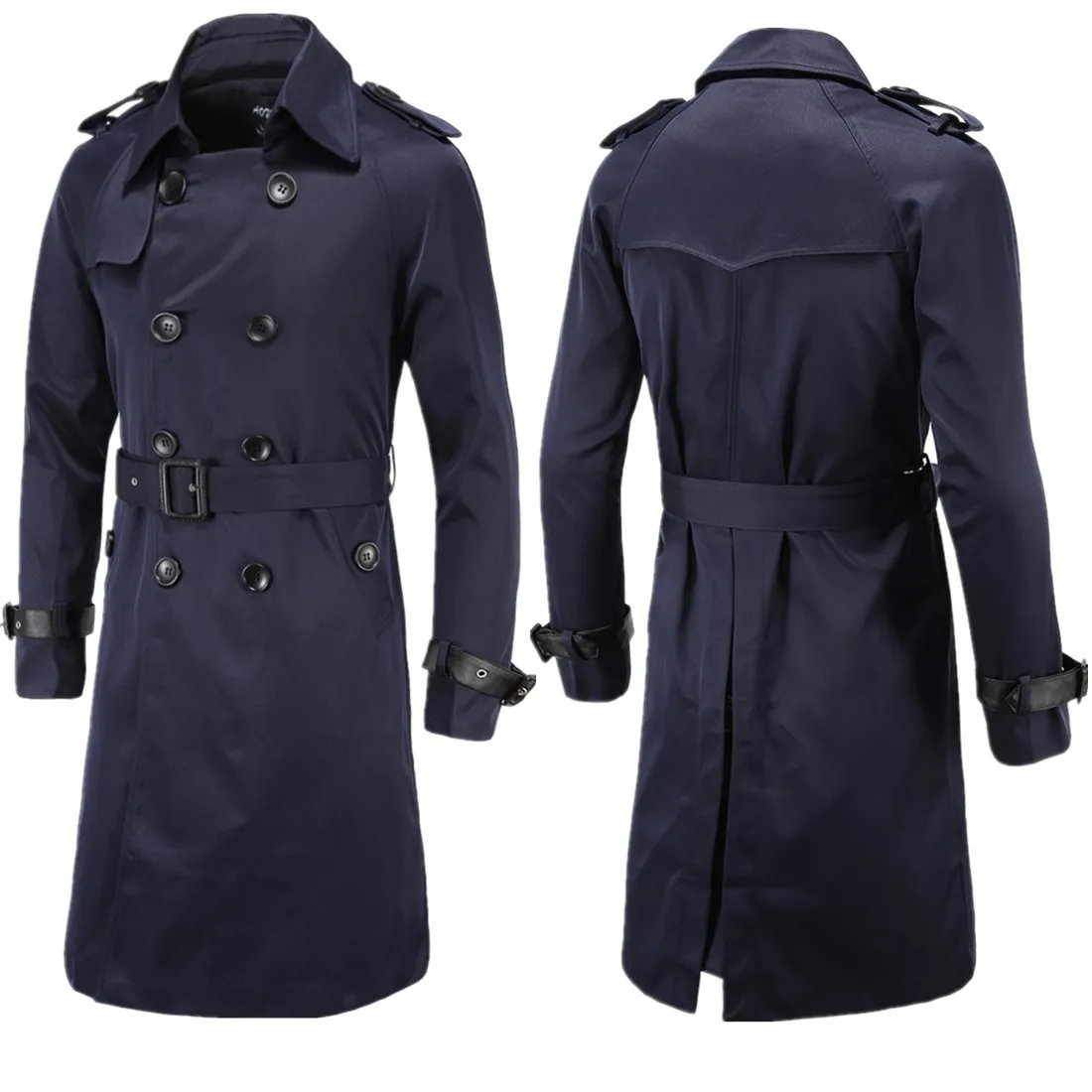 Long Slim-fit Double-breasted Trench Coat Men's Coat