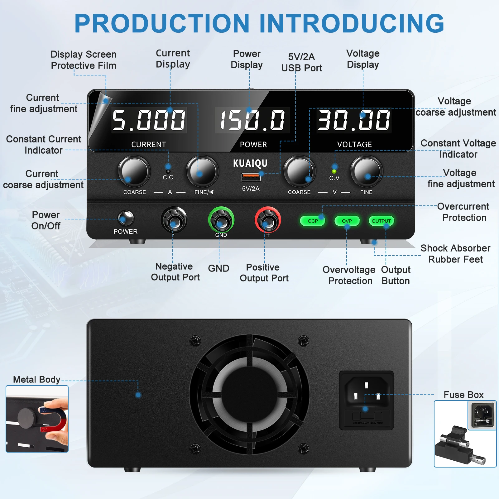 

Новый регулируемый источник питания NICE POWER 30В 5А с одним выходом, защитой от перегрузки по току (OCP), для ремонта электроники, лабораторный импульсный блок питания постоянного тока