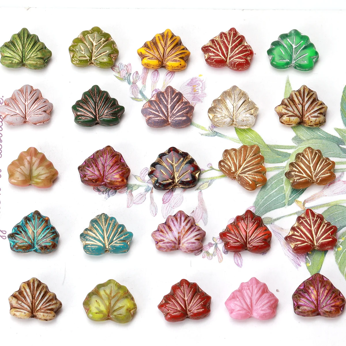 4/9pcs Random Color Gold Painted Leaf Glass Beads 11*13mm Loose Beads For Bracelet Jewelry DIY Craft Making