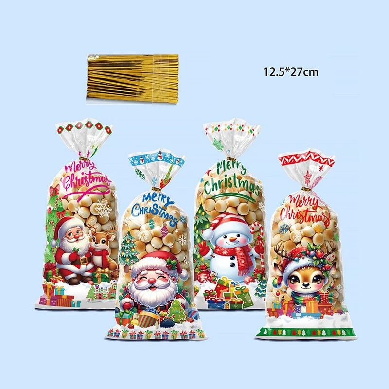 50 pezzi serie natalizia sacchetti di caramelle con cravatte 2024 sacchetti di imballaggio di biscotti di Natale sacchetto regalo di pupazzo di neve di Babbo Natale decorazioni natalizie