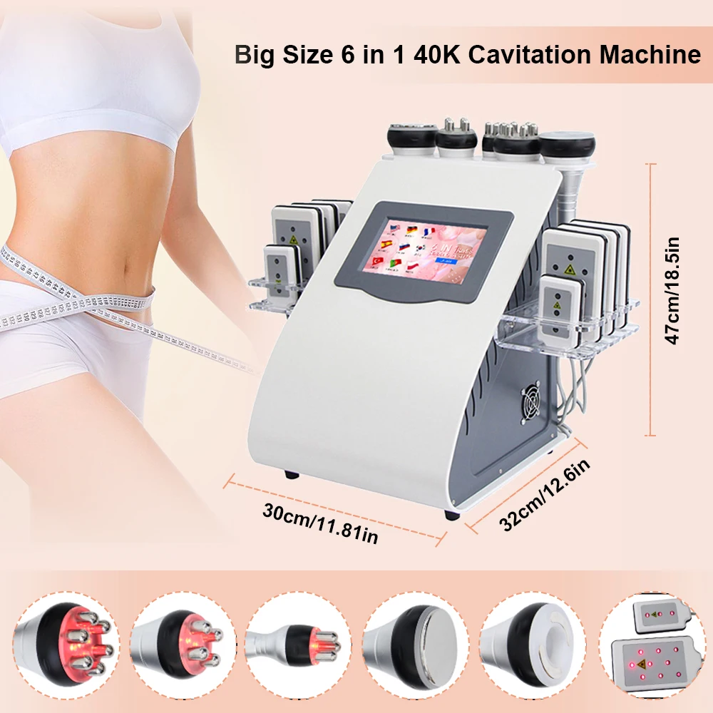 40K Ultrasonic Cavitation Machine 6 in 1 Anti-cellulite Weight Loss Facial Lifting Vacuum Body Massage Anti-wrinkle Beauty Salon