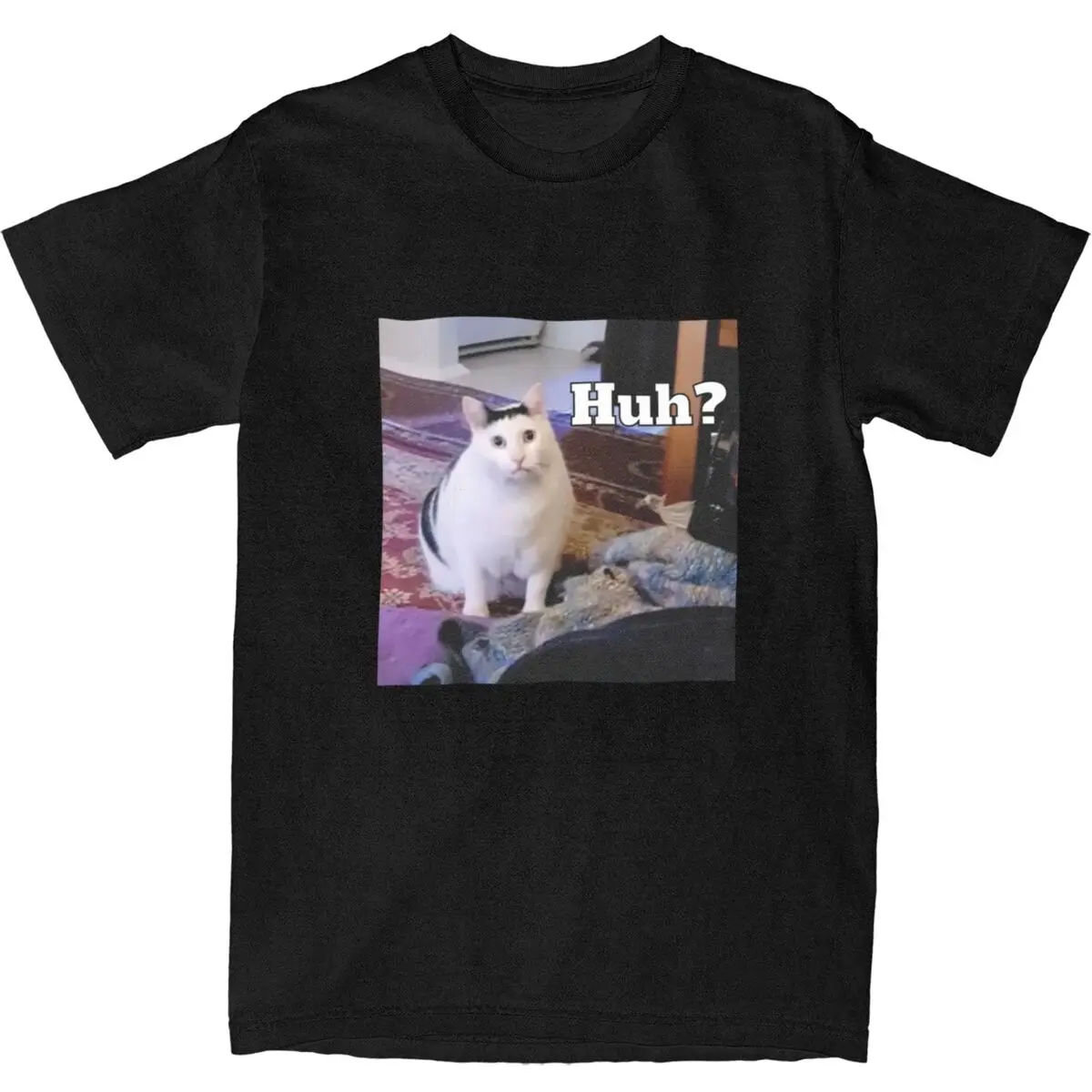 Men Huh Cat T-Shirts confused Pure Cotton Tees Summer Y2K Retro Short-Sleeve T Shirt O Neck Harajuku Print Tee Shirt Large Size