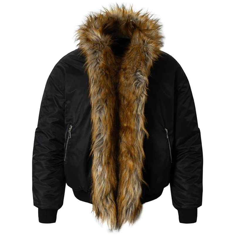 

【Mirrordust】Men Winter Jackets Fur Collar Parkas Thicken Warm Coats Vintage Padded Jackets Streetwear Harajuku Hip Hop Jackets