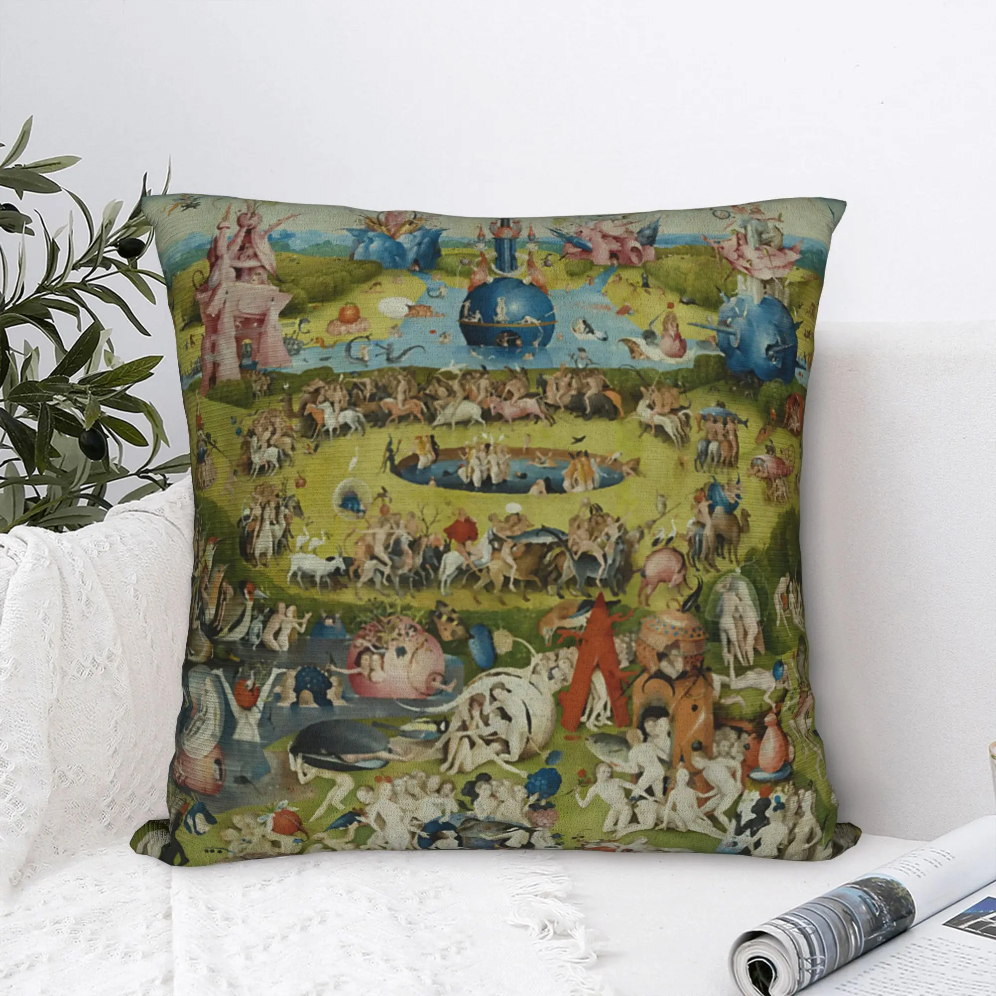 Hieronymus-Bosch The Garden of Earthly Delights Pillowcase Soft Fabric Cushion Cover Decor Art Pillow Case Cover Home Zippered