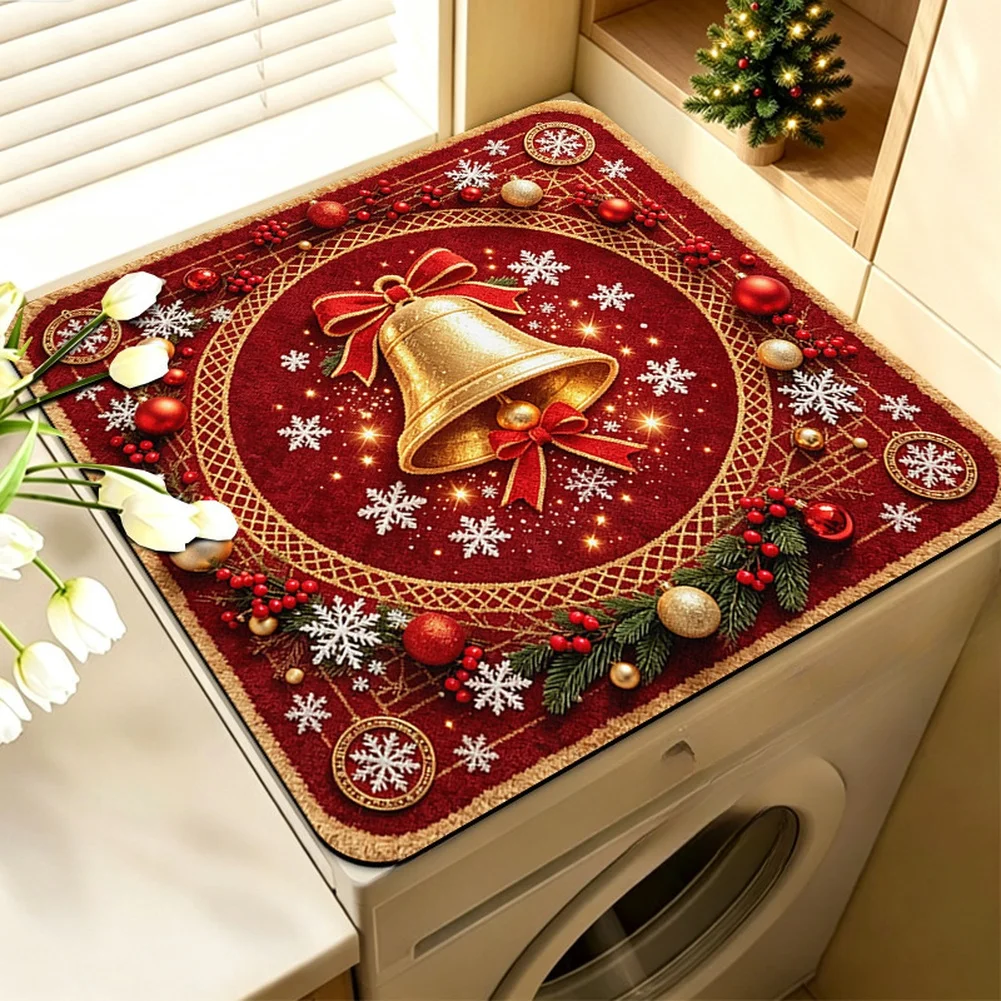Christmas Diatom Mud Washing Machine Cover Mat 50x60cm Absorbent Dustproof Soft Foldable Lid Protector For Laundry Room