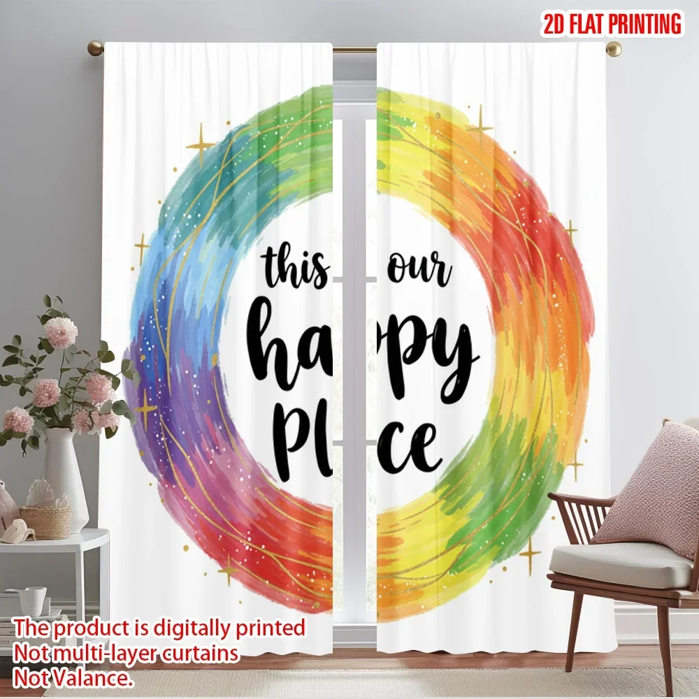2pcs 2D flat printing Drapes Happy Place Rainbow Aura 100% Polyester Without Electricity All Season Party & Holiday Decor Use