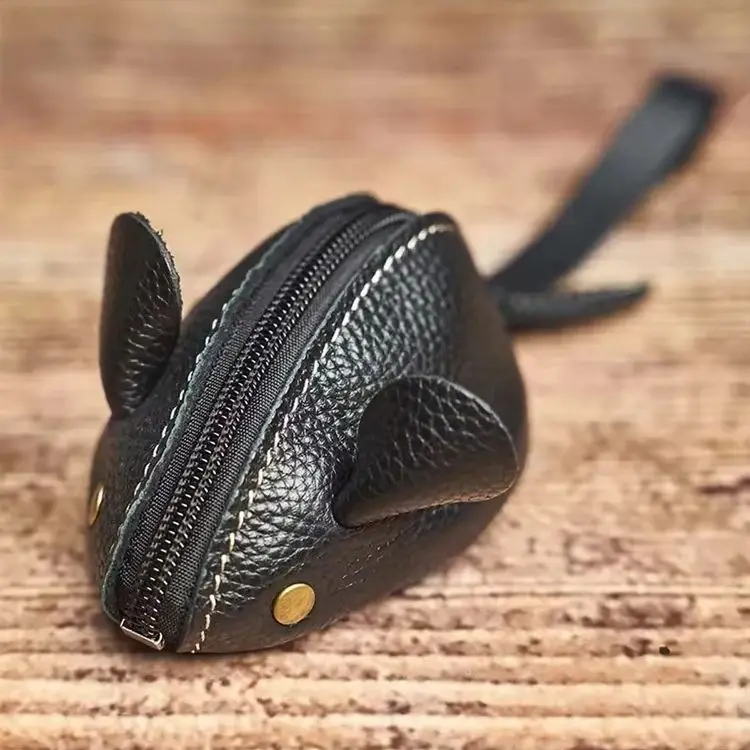 ZRCX Genuine Leather Small Coin Purse Creative Lovely Rat Zipper Key Case Men Women Portable Key Wallets  Children's Key Bags