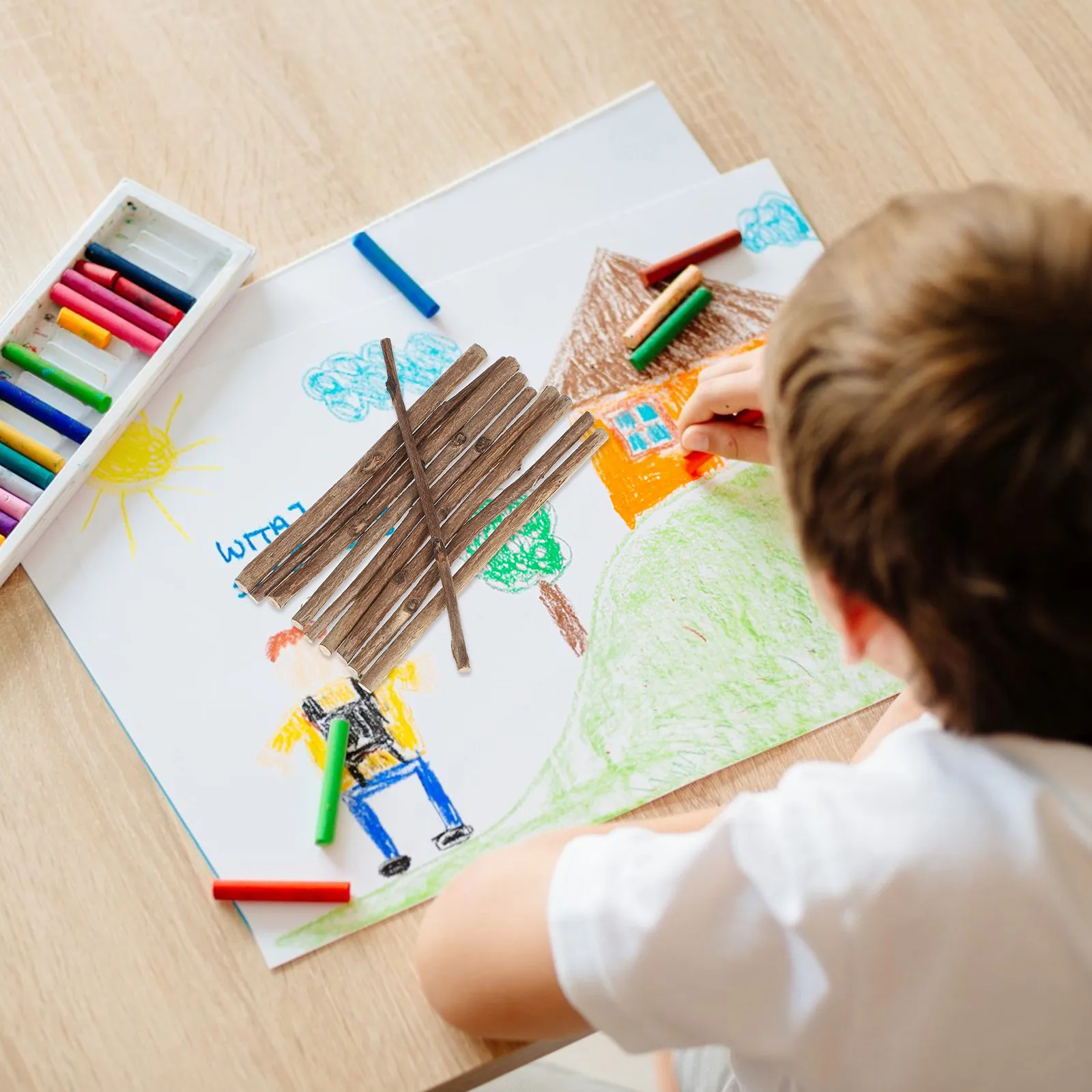 

100Pcs Boxwood Tea Tree Sticks 10Cm Long 0.3-0.5cm Diameter Wood Color Natural Bark Covered DIY Sticks for Crafts Photo Props