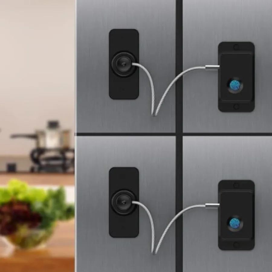 Fingerprint Fridge Lock - Child and Pet Proof Security for Drawers, Cabinets, Ovens, Toilet Smart Biometricand USB Key Easy Ins