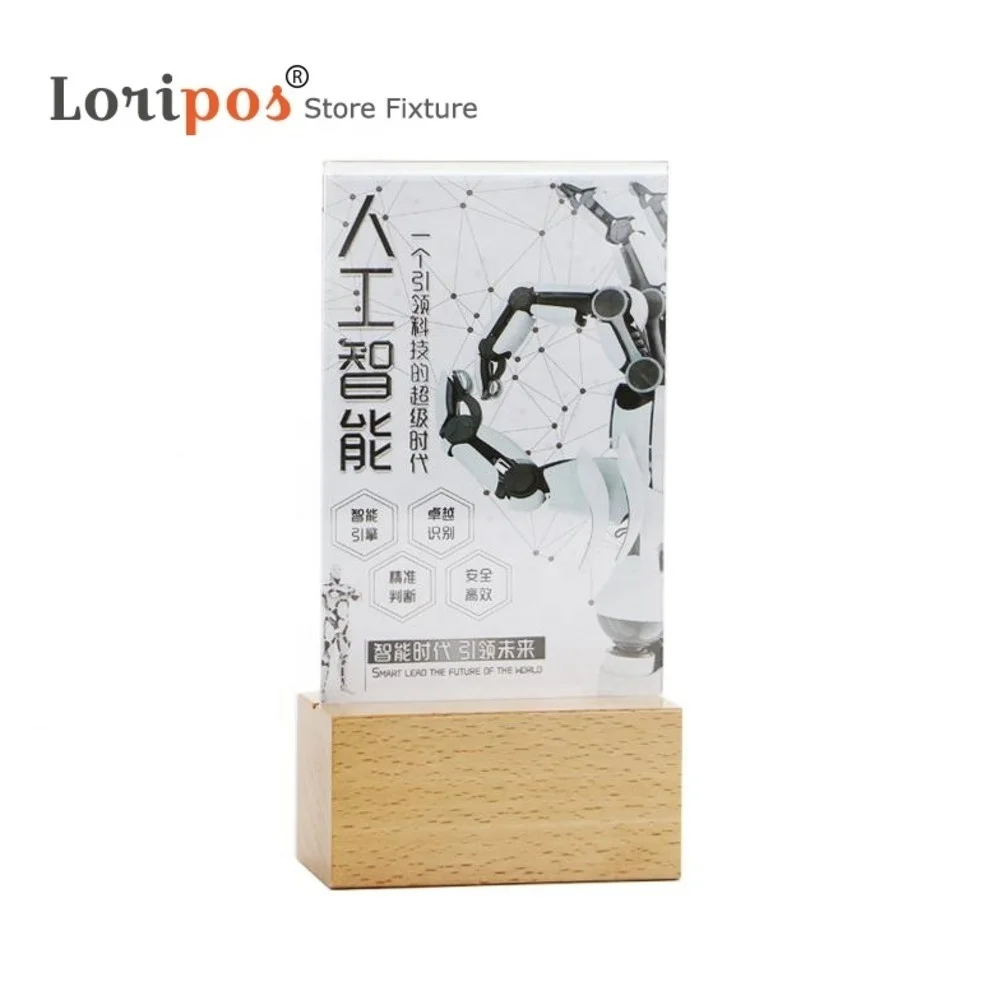 Wood Block A6 Acrylic Menu Table Food Photo Frame Price Tag Display Desk Sign Holder Card Stand