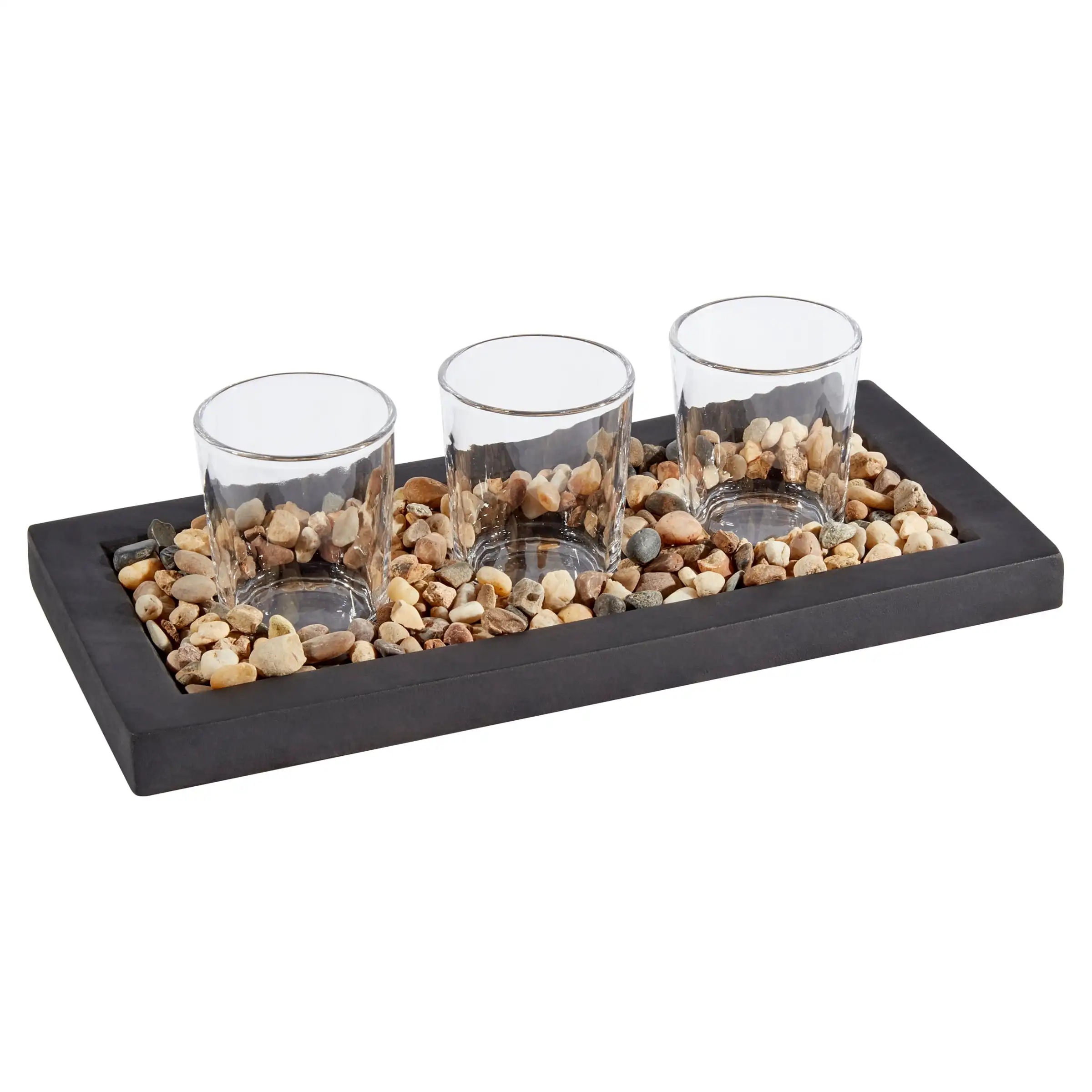 Decorative Clear Glass Tealight Candleholders with Rocks and Ceramic Base, 4"