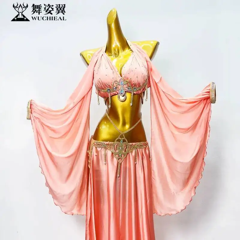 

Dancing Wings Belly Dance Performance Costume For Women New Model Rhinestone Bra Long Skirt Set Practice Outfit QC3205