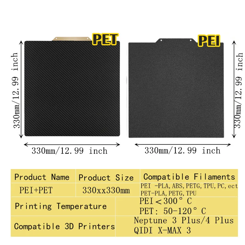 ENERGETIC Für QIDI Q1 Pro/X-Smart 3/X-MAX 3 PEI Bauplatte 185/250/280/330 mm doppelseitiges PEY PEO Chameleon Sheet Magnetbett