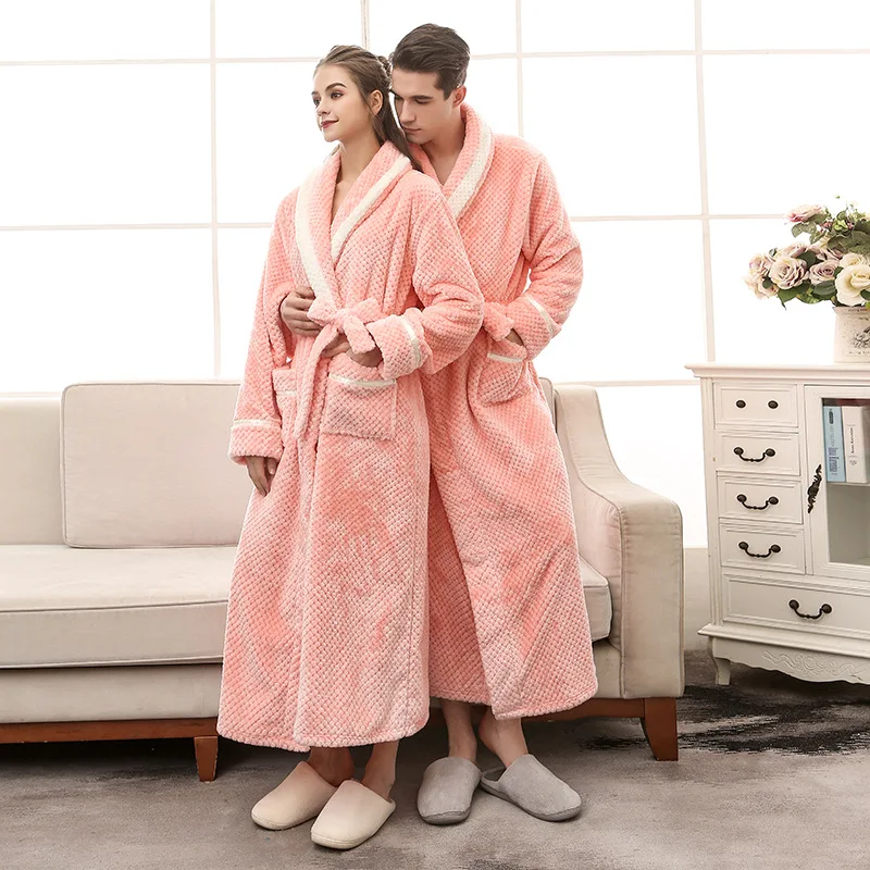

Autumn and Winter New Beibei Velvet Series Extended Thick Flannel Couple's Sleeping Robe Bathrobe Women's Large Pajama