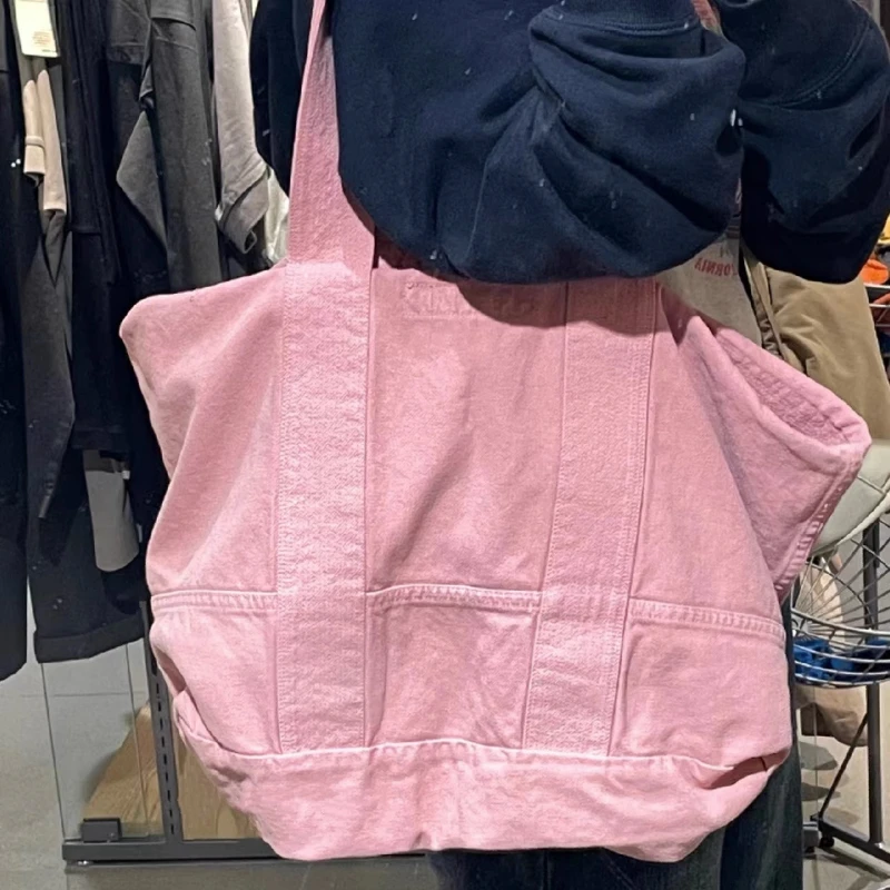 Girls Pink Sweet Kawaii Tote Bags Y2k Aesthetic Japanese Streetwear Handbags Fashion Women Casual Simple Shoulder Underarm Bag