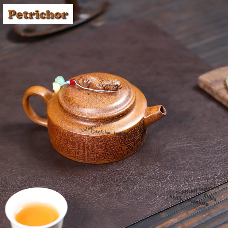 240ml Yixing Purple Clay Teapots Handmade Dragon Tiger Pot Raw Ore Wood-fired Porcelain Mud Kettle With Infuser Zisha Tea Set