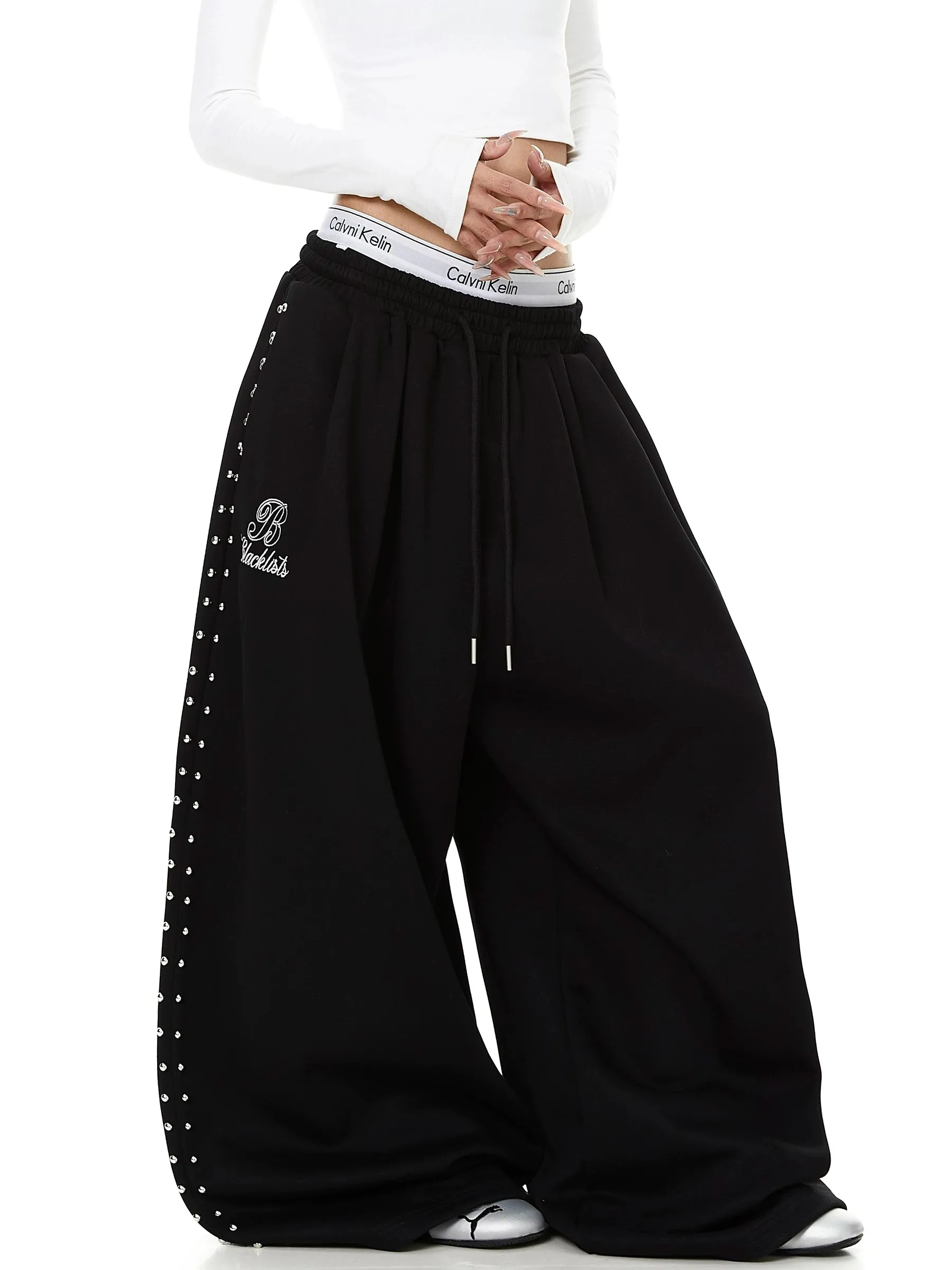 Loose Fit American Style Embroidered Sport Pants Wide Leg Jazz Dance Women's Casual Trousers Comfortable Breathable Cotton