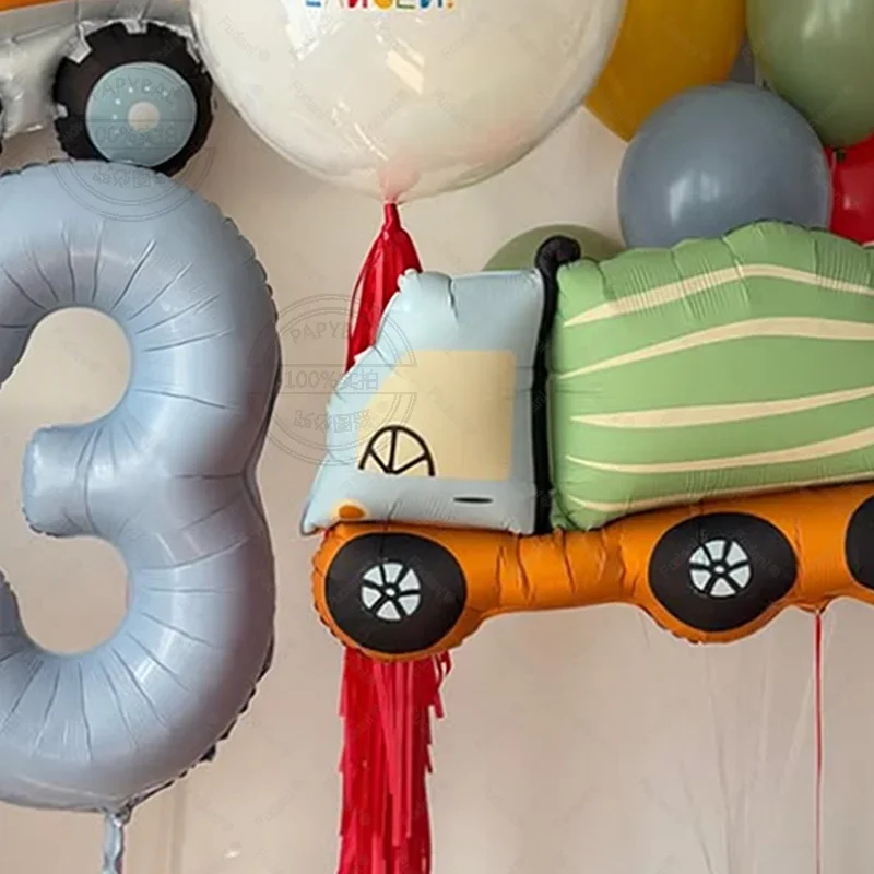 17pcs Pink Blue Excavator Car Matte Aluminum Film Balloons Cute Cartoon Men's and Women's Birthday Party Decoration Ballo