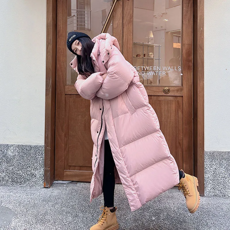 Roupas femininas 2025 nova moda quente com capuz feminino para baixo jackek estilo inverno pato branco para baixo engrossado jaqueta feminina h385