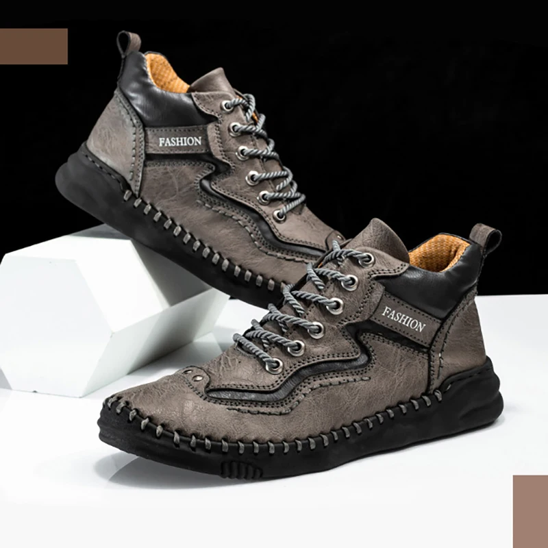Men's Shoes Autumn Winter Vintage Handmade Leather Boots Sneakers for Men Sewing Soft Business Casual Shoes Daily Walking Shoes