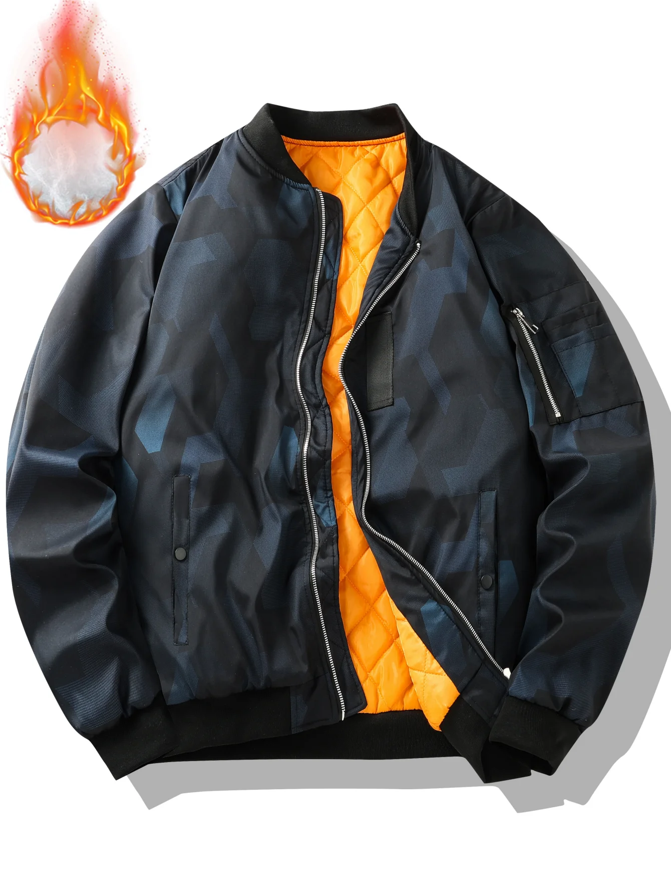 Men Camo Padded Er Jacket MA-1 Flight Coat Orange Quilted Liner Loose Streetwear Winter Outerwear Multi Pockets