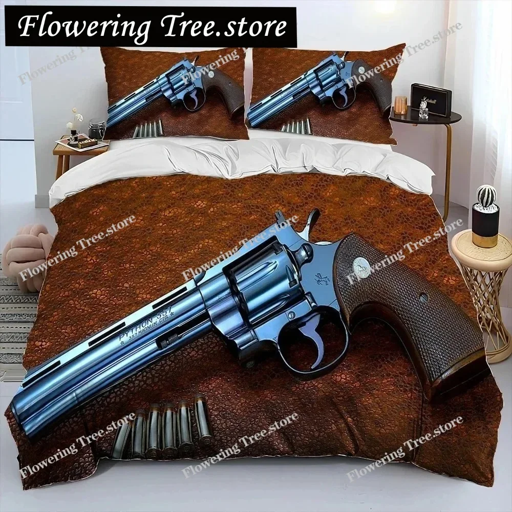 3D Rifle Revolver Cartridge Gun Comforter Bedding Set,Duvet Cover Bed Set Quilt Cover Pillowcase,King Queen Size Bedding Set 2